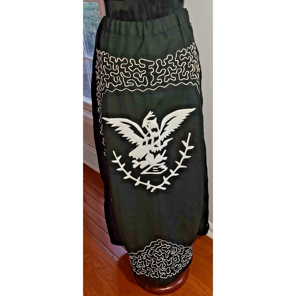 HAND MADE Women M/L Black Mexican Folklorico Floral Embroidered Boho Maxi Skirt